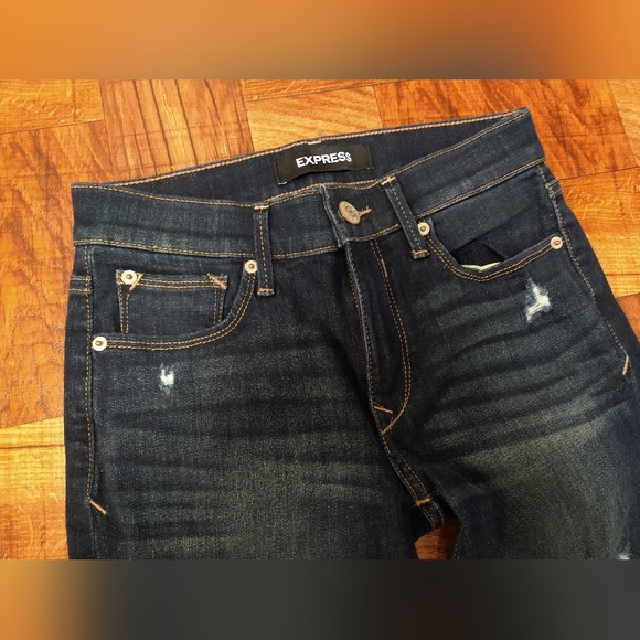 Express Floral Embroidered Distressed Blue Jeans Jeggings Mid Rise Women's 0R - Picture 4 of 8